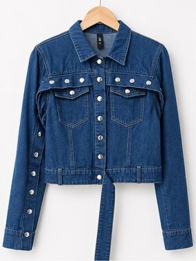 Women’s Blue Denim Jean Jacket with Waist Tie